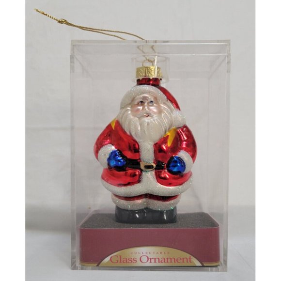 Case Other - Vintage Glittery SANTA CLAUS Glass Christmas Ornament 4" in Acrylic Case
